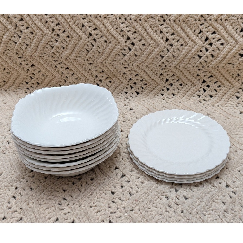 Johnson Bros Snowhite Regency Ironstone White Swirl Bowls & Plates Lot of 12